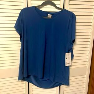 Athleta Air Out Cinch Tee 1X Blue Top Open Back Shirt Workout Gym Athleisure